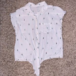 Cactus print tie front top